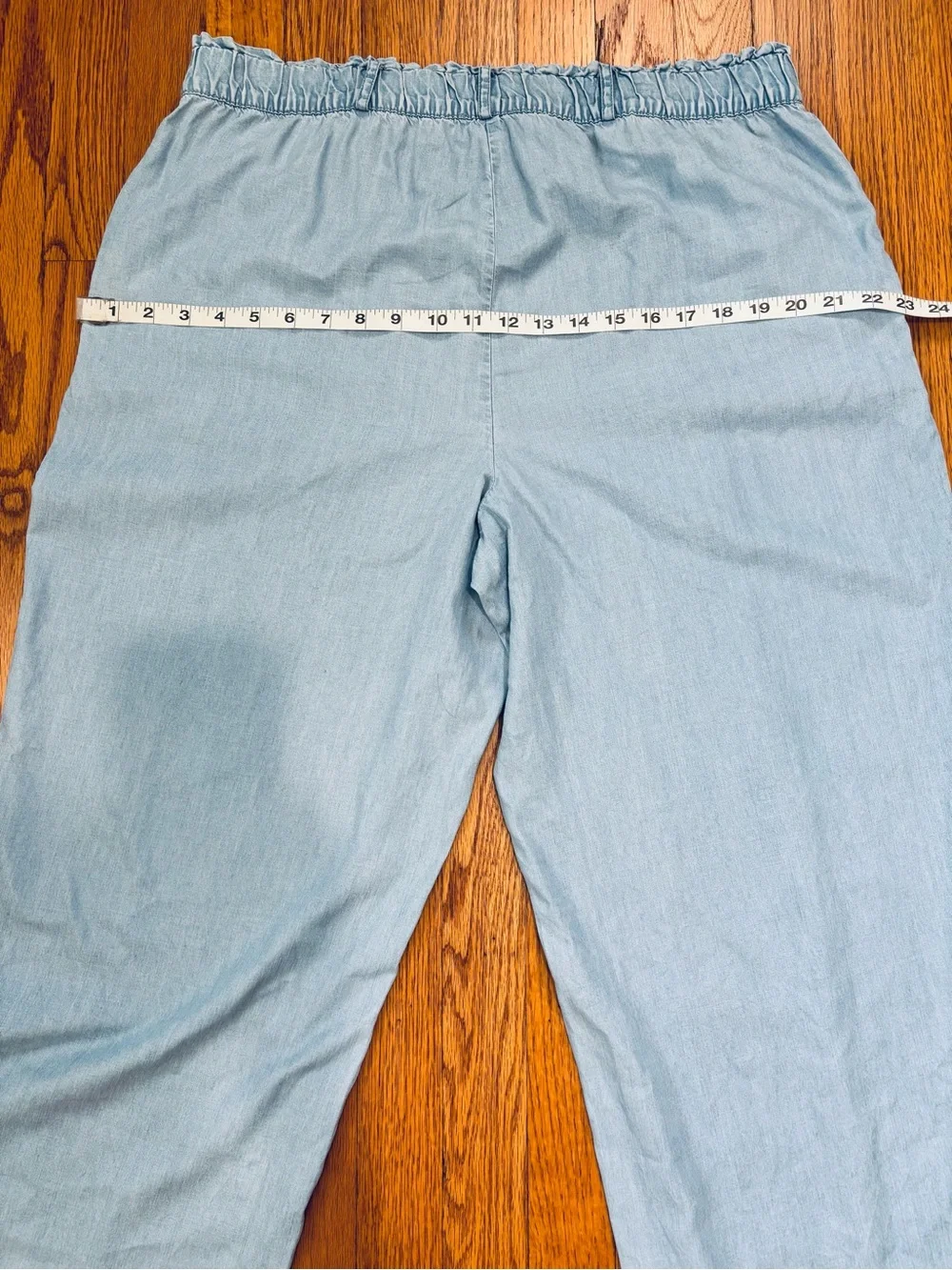 LOFT palazzo chambray tencel high rise wide Leg crop lagenlook pull on pants L